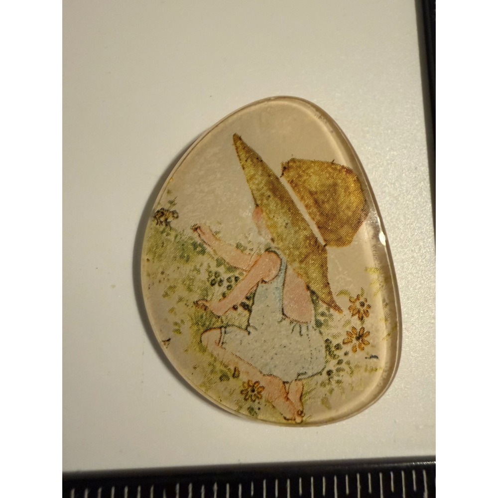 Vintage Cottagecore Girl in Straw Hat Acrylic Brooch Pin Nostalgic Illustration